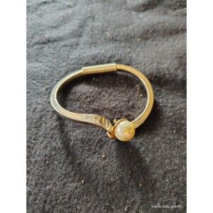 Gold Tone Pearl Accent Open Cuff Bracelet  Costume Jewelry